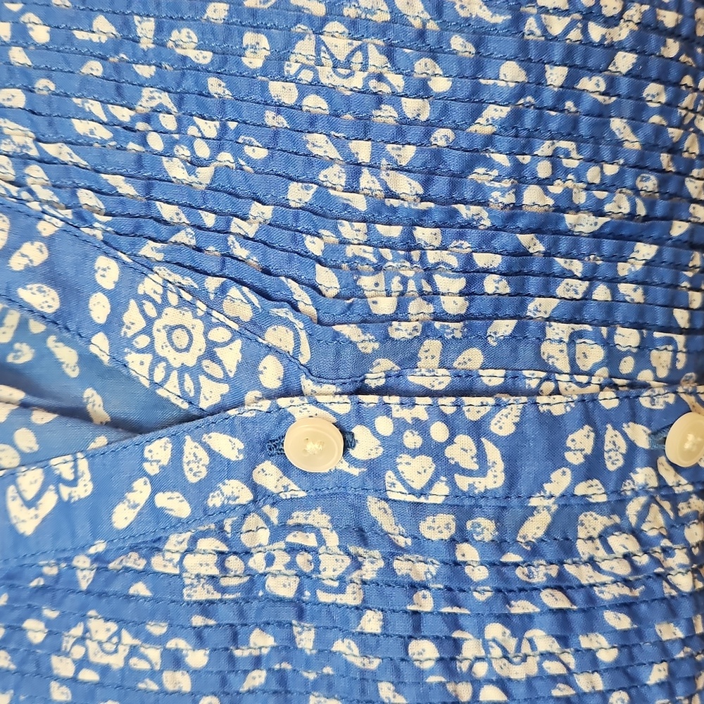 Talbots Women's Patterned Button Up Blouse Size XL Pleated Blue White 3/4 Sleeve - Picture 6 of 12